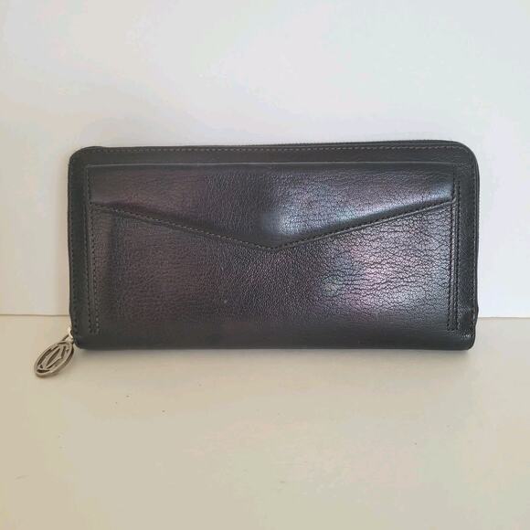Cartier Must The Cartier Leather Zippy Around Long Wallet Black Large Modern